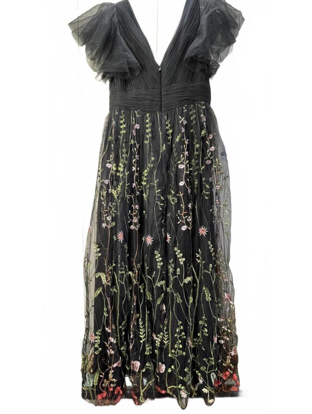 JJ's House Black Embroidered Floral Tulle Evening Dress with Ruffled Sleeves L - Picture 6 of 10